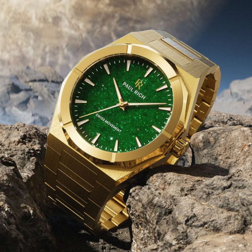 panske hodinky paul rich star dust ii gold green